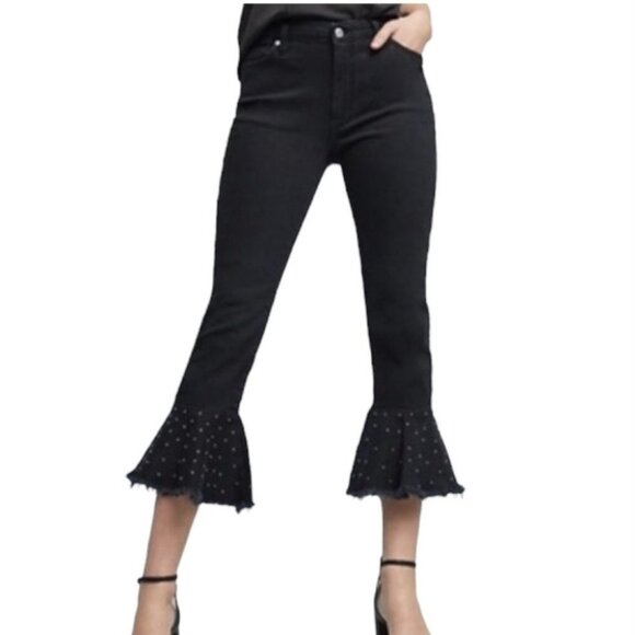 Pilcro and the Letterpress Anthropologie Studded Flare Jeans Black Size 27 - Picture 1 of 8